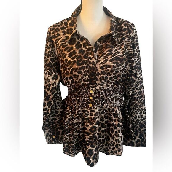 Wishing Waves - Leopard Print Women's Top, Long Sleeve - Picture 2 of 8